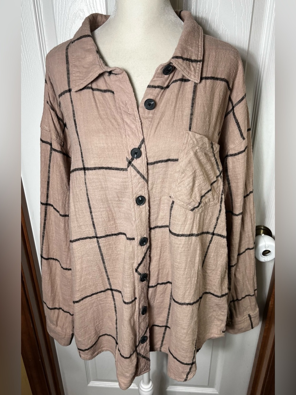 Maurices Flannel Lightweight Long Sleeve Plaid Beige Plus Size 2X